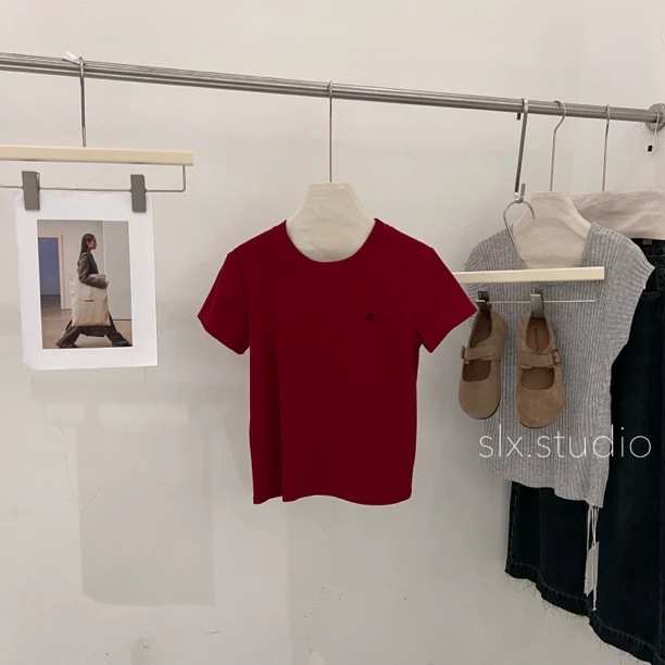 slx@ 2816 小刺绣短袖T恤