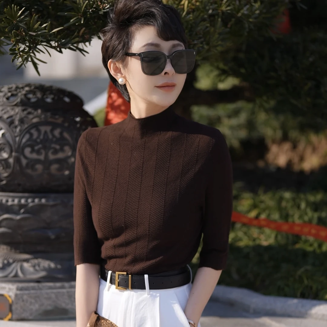 MINGGANG/名港【云朵触感】100%扬子纱线极简百搭纯色针织衫 MG8035