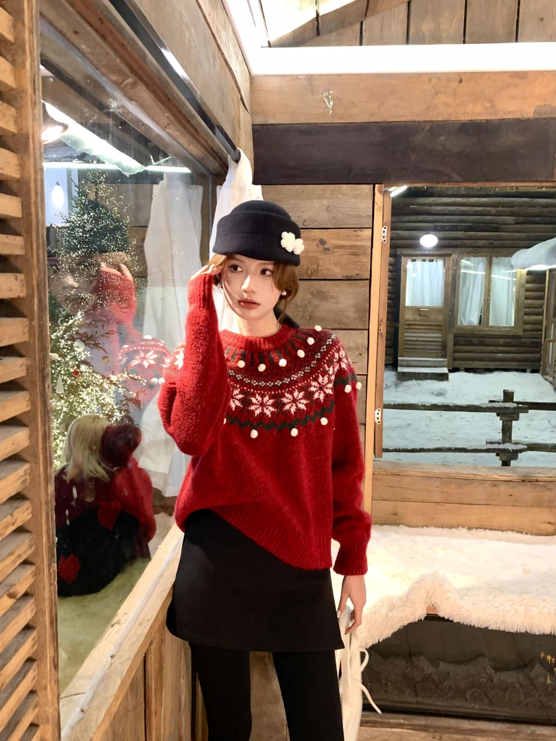 【芝士Cheese】甜度敲标 时尚百搭气质圆领圣诞feeL冬季毛衣