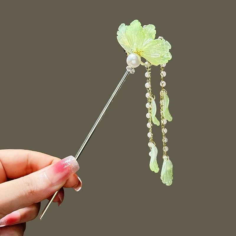 琉璃锦鲤，新中式绿色琉璃小金鱼仙女发簪发钗（257）