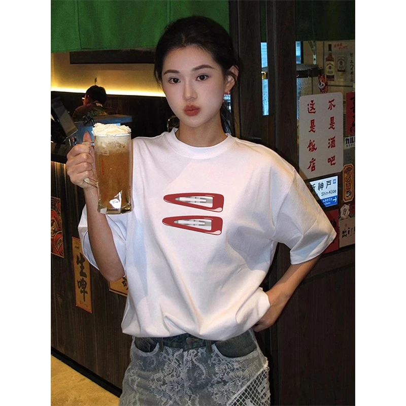 hiphop美式潮牌创意印花短袖T恤女2025夏季新款宽松休闲百搭上衣