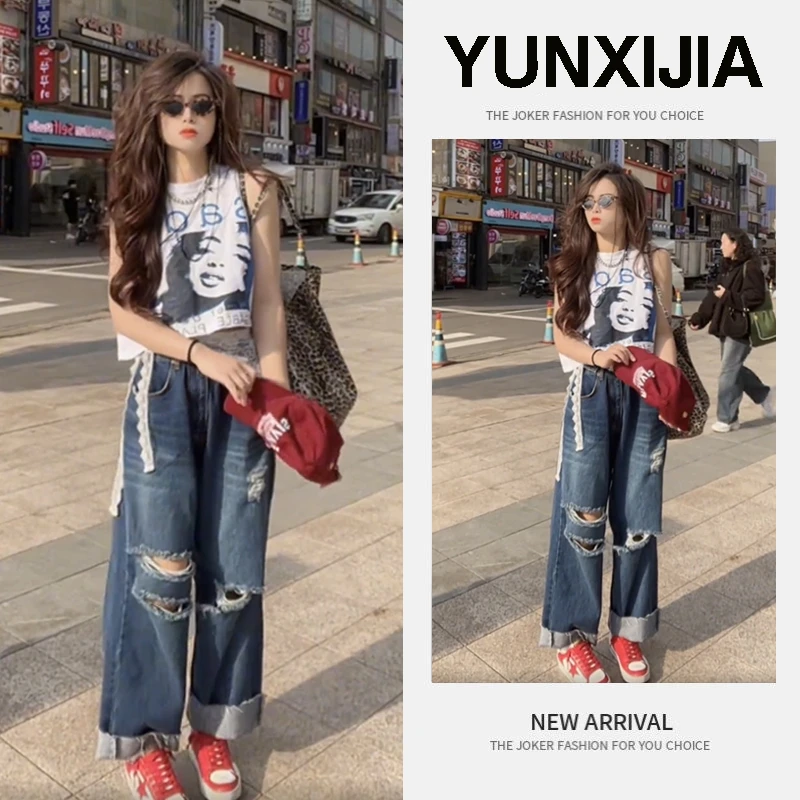 2025夏季新款辣妹炸街设计感吊带上衣直筒休闲高腰垂感长裤两件套
