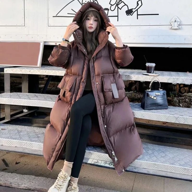 2024秋冬季中长款棉服女新款宽松潮流百搭加厚过膝美拉德超厚外套