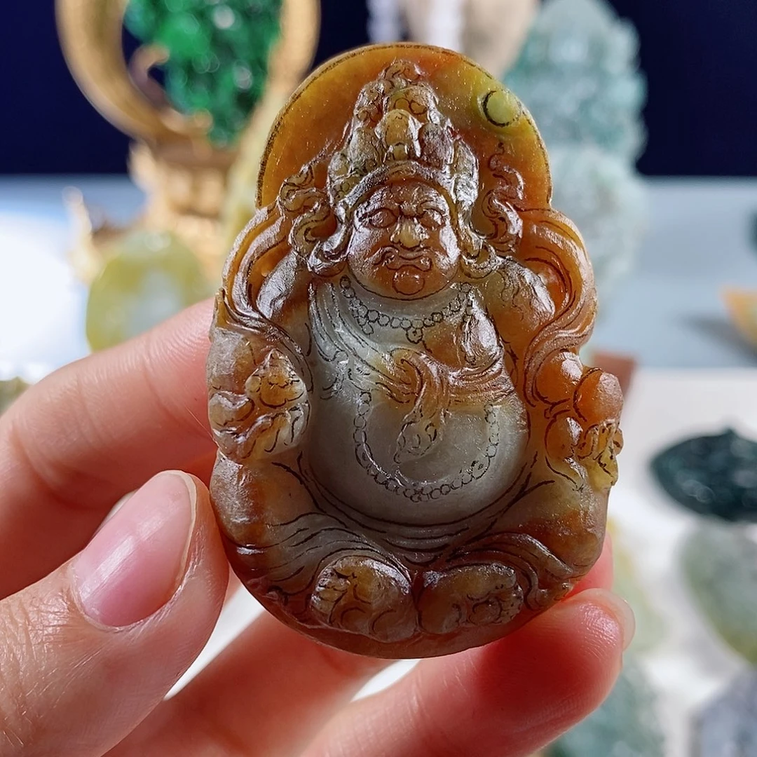 定制翡翠未镶嵌天然a货翡翠黄加绿黄财神