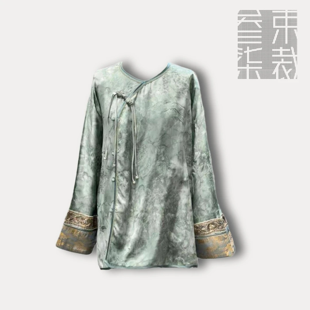 A514【风花雪月】夏季新款桑蚕丝亮片钉珠气质百搭设计师国风中式