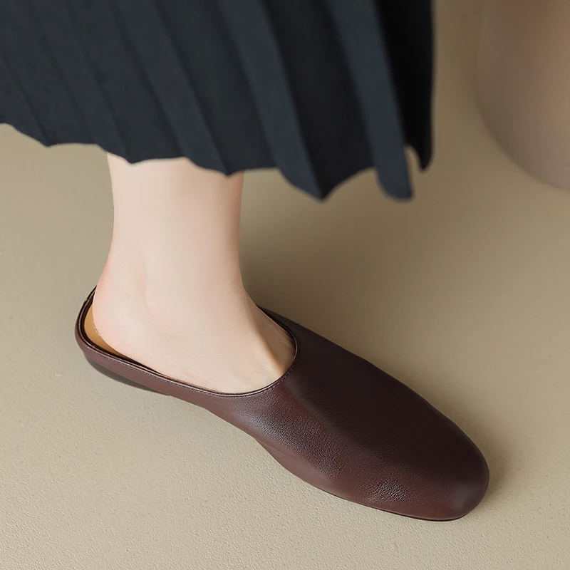 2cm~包头半拖鞋女夏季外穿2025新款真皮时尚百搭懒人凉拖鞋穆勒鞋