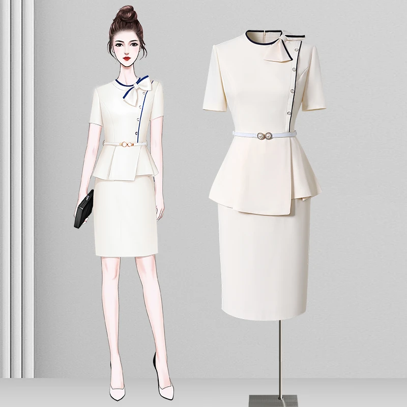 短袖西装裙职业女裙套装名媛正装时尚通勤美容师高端女神范