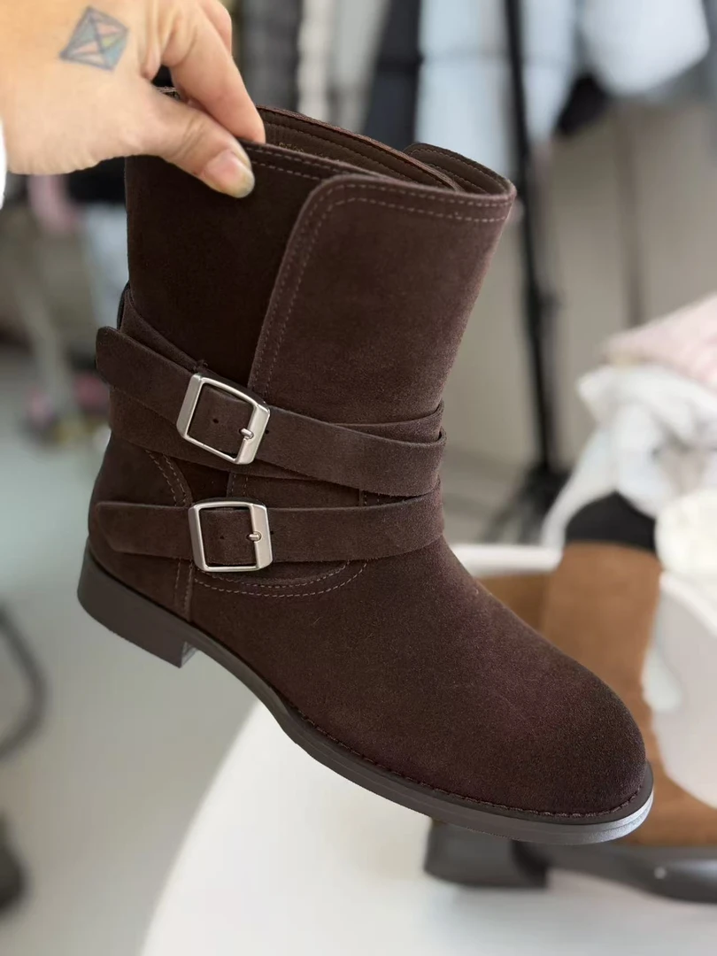 【济州岛】足间平底粗跟复古百搭休闲套筒马丁靴短靴5500-180