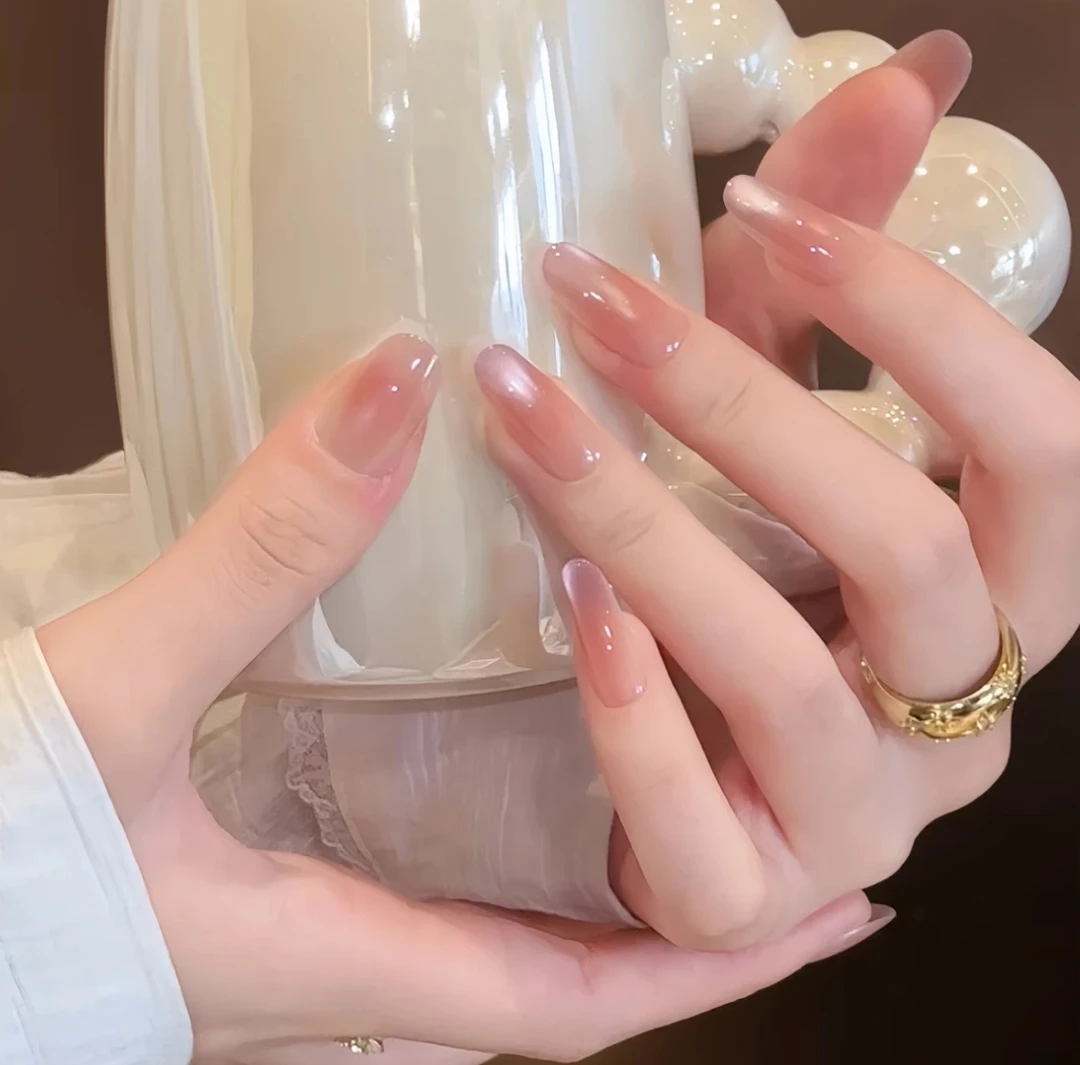 【紫葡萄】高级粉紫玻璃珠追光猫眼穿戴甲气质简约清透美甲