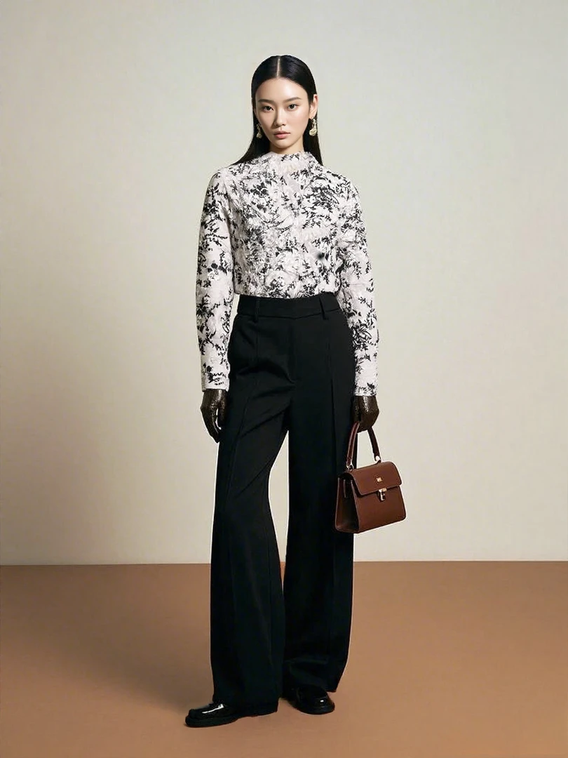 豪蓉秋季新款羊毛立领长袖极简风修身型女百搭休闲时尚针织打底衫