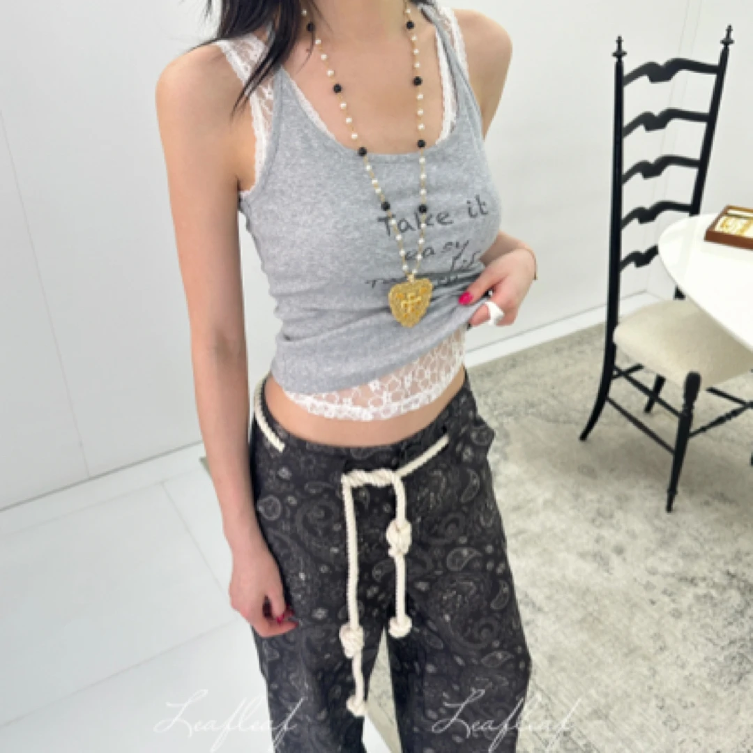 Howwell 标语字母印花蕾丝两件套 LEAFLEAF设计师品牌