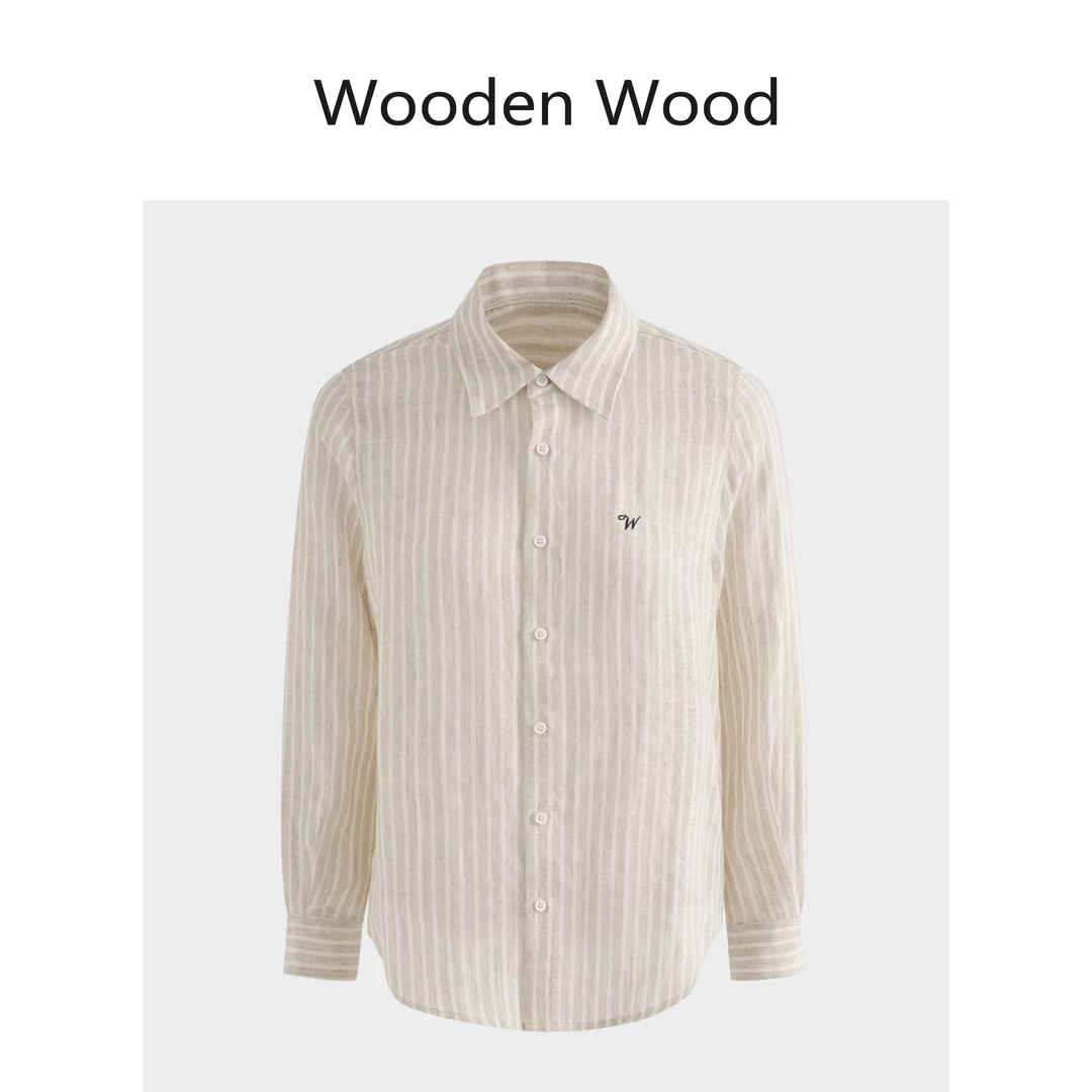 Wooden Wood“线条画笔”夏季薄款设计感条纹舒适亚麻衬衫W25XS575