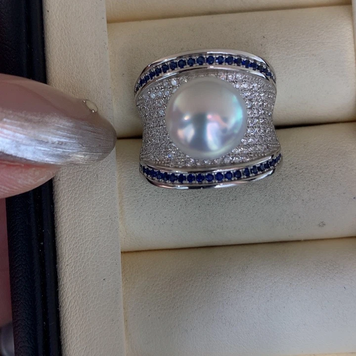 银S925镶嵌戒指海水珍珠