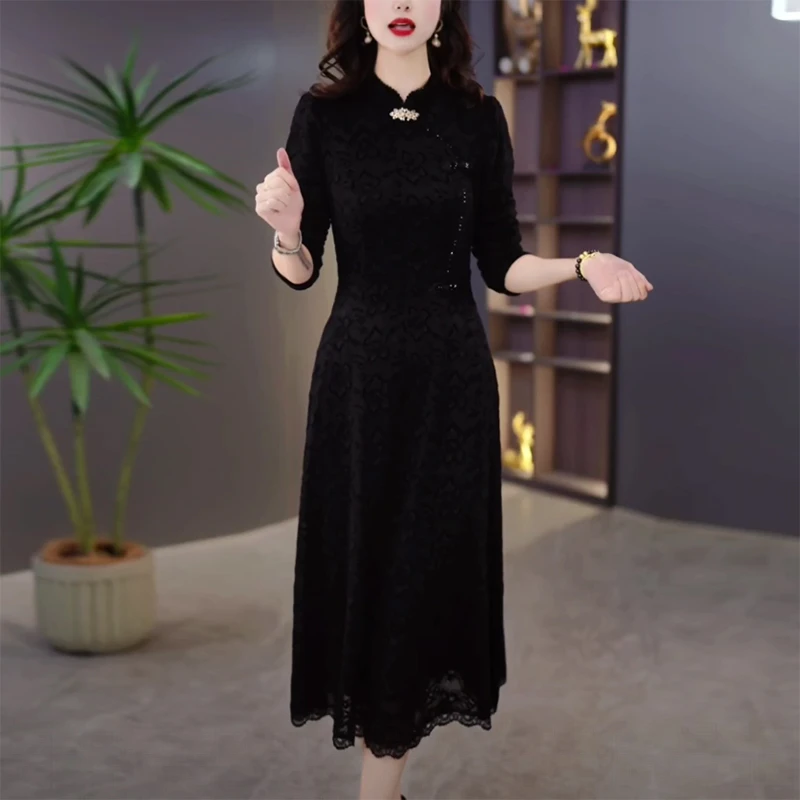 秋季轻奢百搭优雅旗袍裙修身显瘦气质收腰遮肚子加绒女人味连衣裙