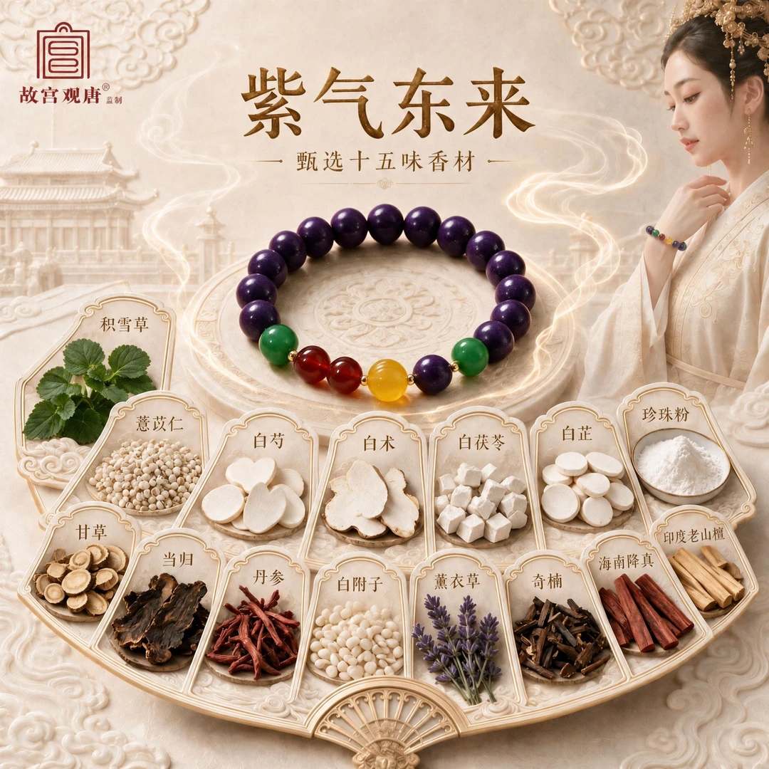 官方正品·故宫观唐[紫气东来]宫廷传承手作合香珠单圈设计款