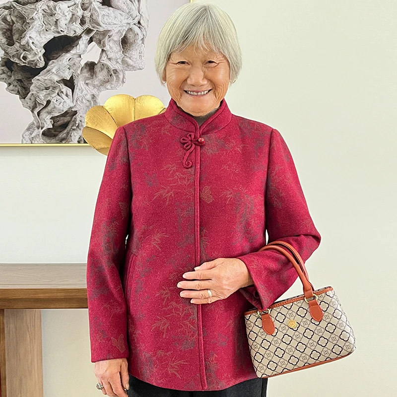 奶奶秋装外套女国风气质上衣中老年妈妈气质毛呢2025新款洋气衣服