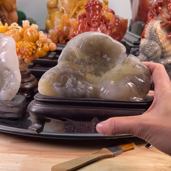 寿山石风雪夜归人摆件