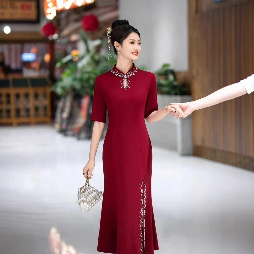 喜婆婆婚宴装夏季结婚喜服2025新款年轻妈妈婚礼礼服旗袍气质高贵