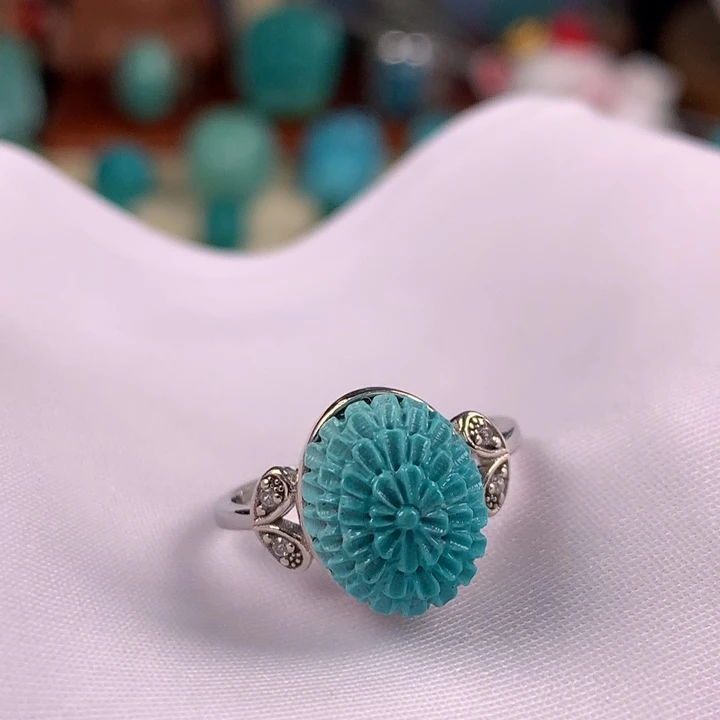 银S925镶嵌绿松石珠宝奇石10x12.4mm