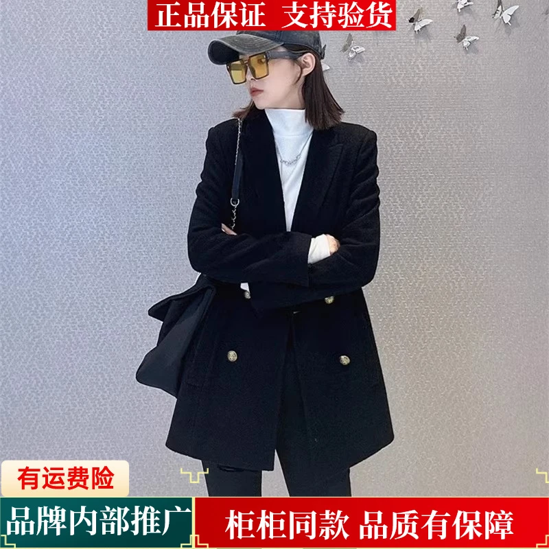 【商场同款】秋冬新款气质双排扣羊毛呢宽松西装外套摩登猫1400120