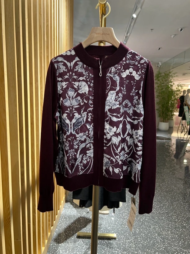 声雨竹1R714秋季新品AB面针织开衫短款双面潮流拼接时尚休闲