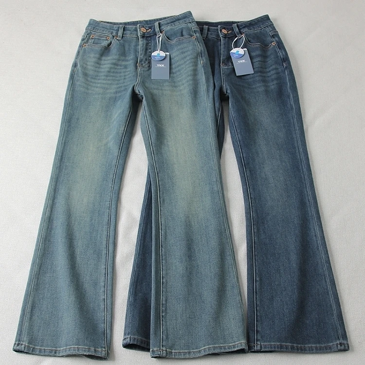复古微直喇牛仔裤女秋季新款胖MM高腰显瘦宽松不贴腿裤