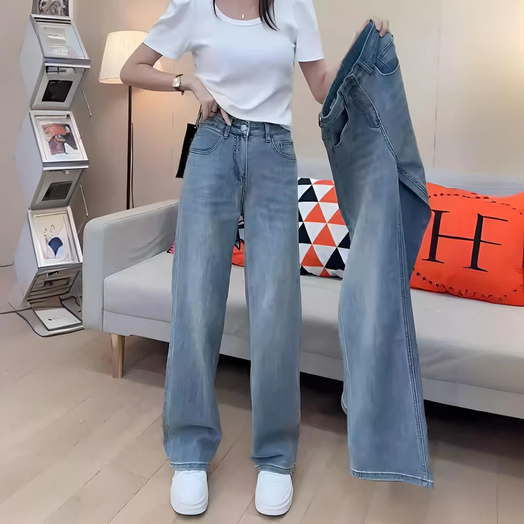 梨型身材小个子直筒牛仔裤女裤春季高腰显瘦加大弹力窄版阔腿裤子