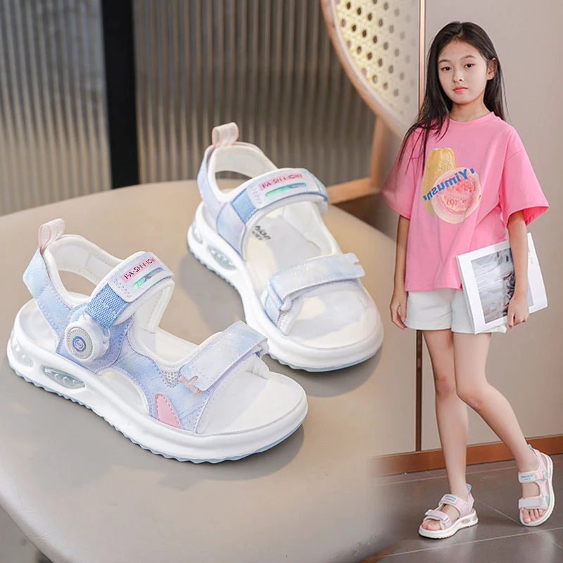 女童沙滩鞋2025年夏季新款洋气儿童露趾休闲软底防滑透气女孩凉鞋