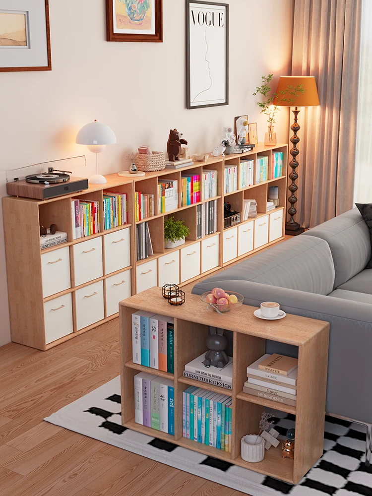 全实木无辅材满墙书柜置物架书架客厅自由组合矮书柜儿童格子柜子