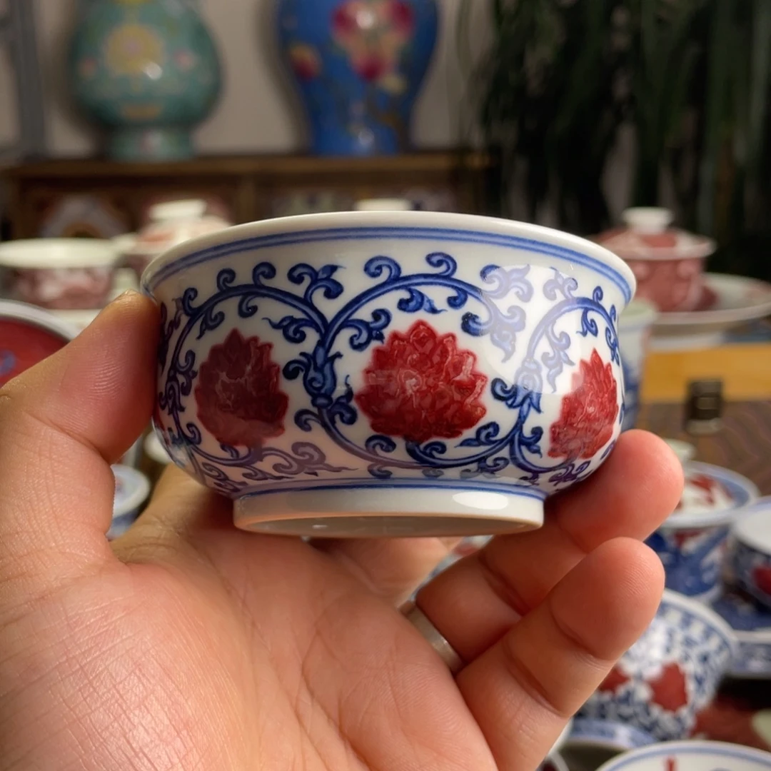 釉里红金刚莲双线杯子