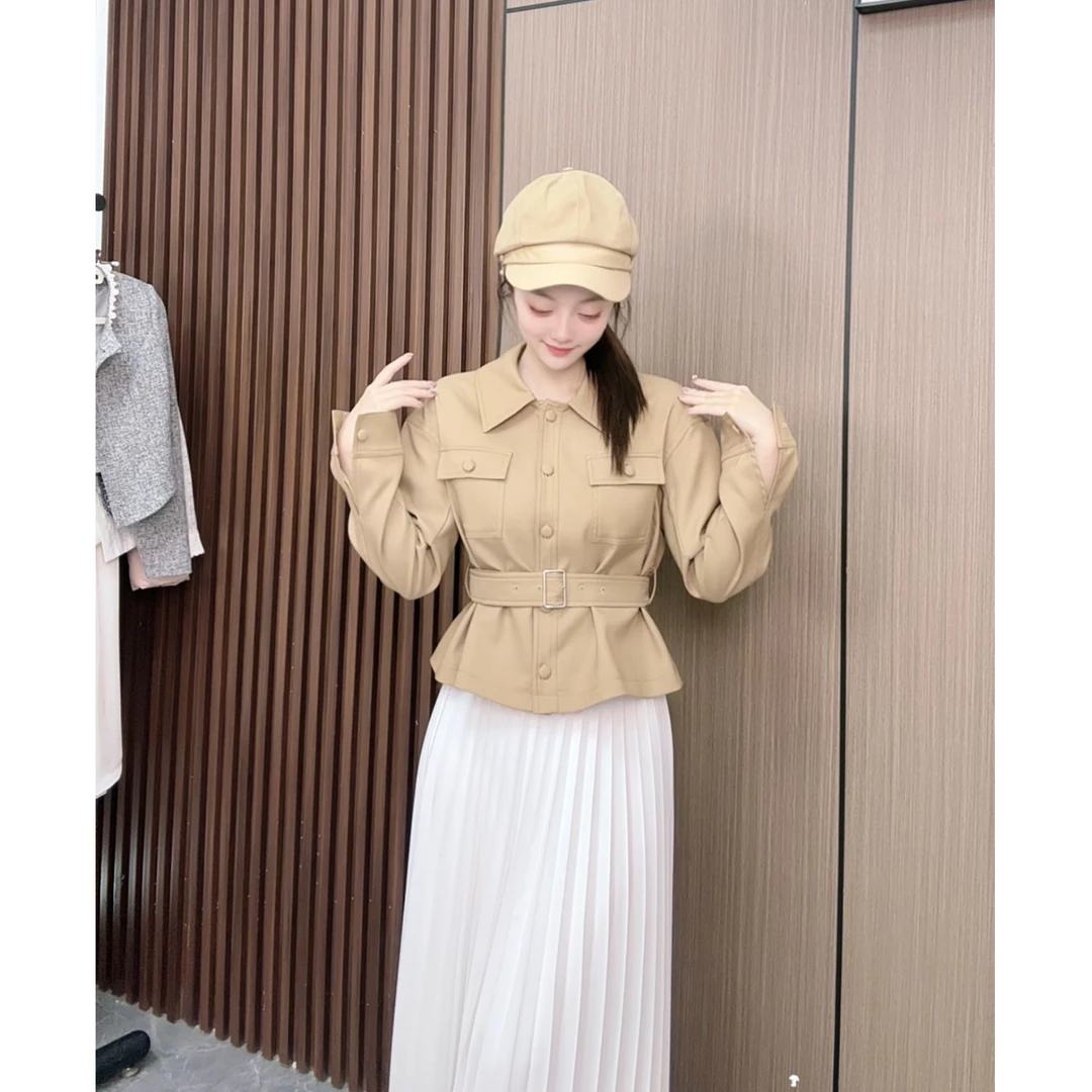 【柏林纪事】倩倩小个子气质百搭翻领短款外套百褶长款半身裙套装女