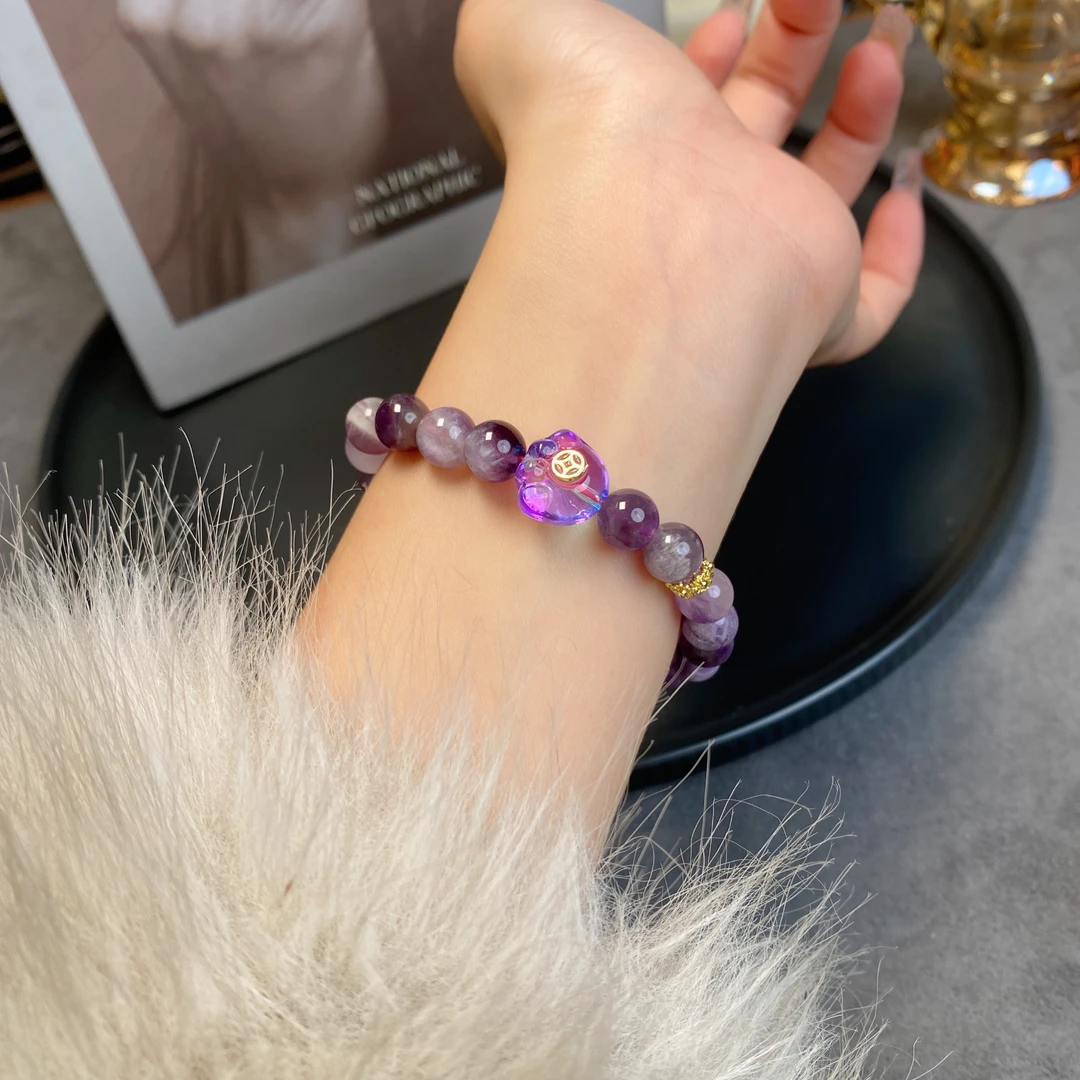 天然猫爪紫水晶时尚百搭手串女A0014