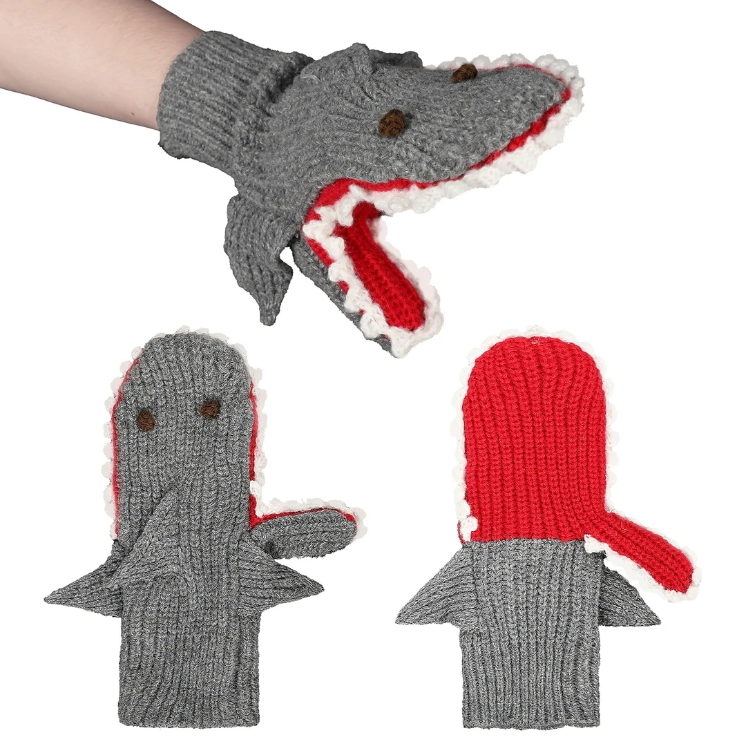 新潮酷炫针织鲨鱼手套冬天暖手新奇