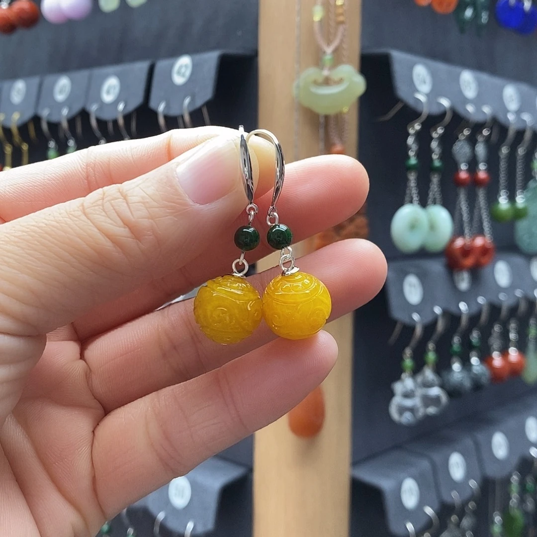 翡翠银S925镶嵌耳饰