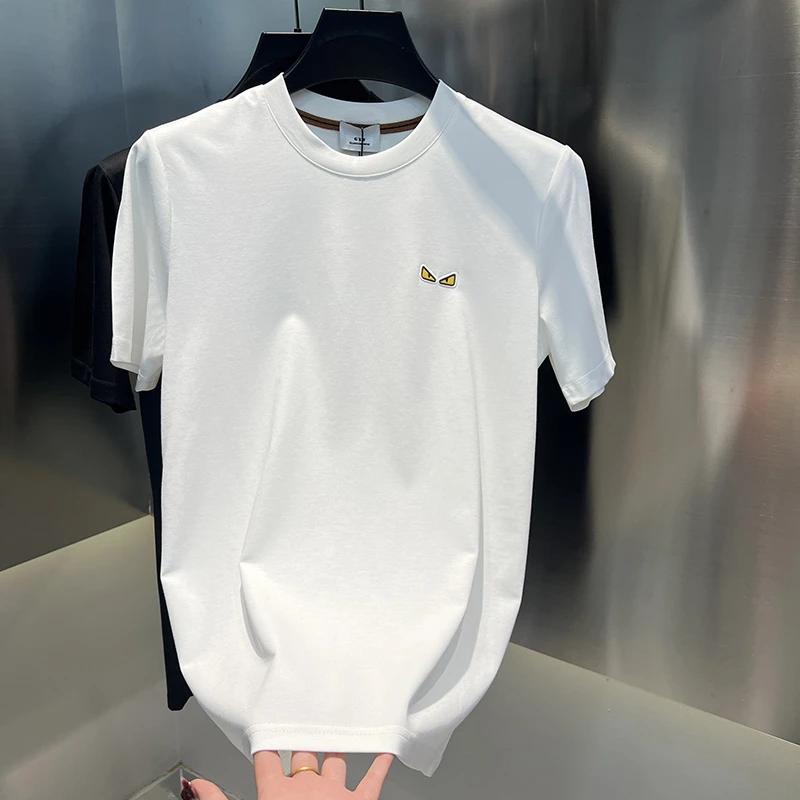 2025春夏新款男士时尚休闲夏季净版短袖小标简约潮流男装百搭半袖