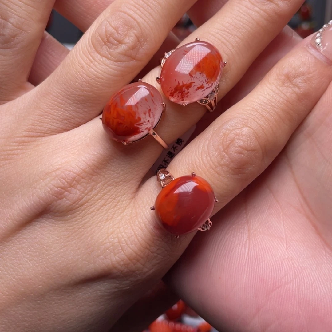 【闪购商品】南红玛瑙戒指3个银S925镶嵌轻****心