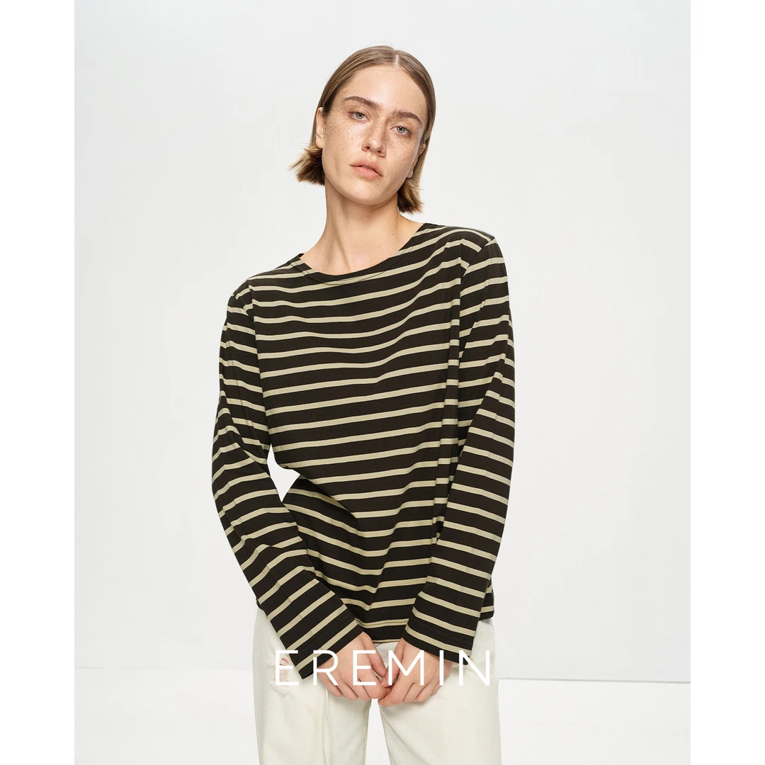 DE Mincollection撞色条纹T/定制拼色条纹一字领百搭休闲T恤40072