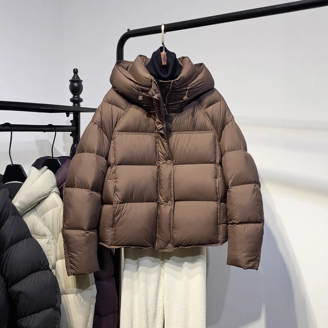 羽绒服女2025冬季新款爆款短款龟背泡芙小个子连帽白鸭绒加厚外套