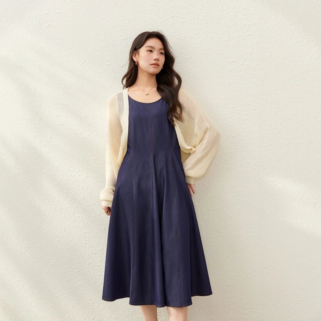 【简约复古风无袖连衣裙】纤莉秀大码女装法式优雅显瘦连衣裙QK2316