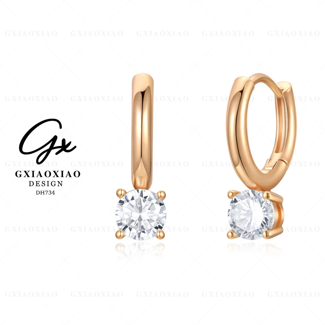 铜合金合成锆石耳饰  镀K金 轻奢气质时尚简约精致百搭耳环 DH734