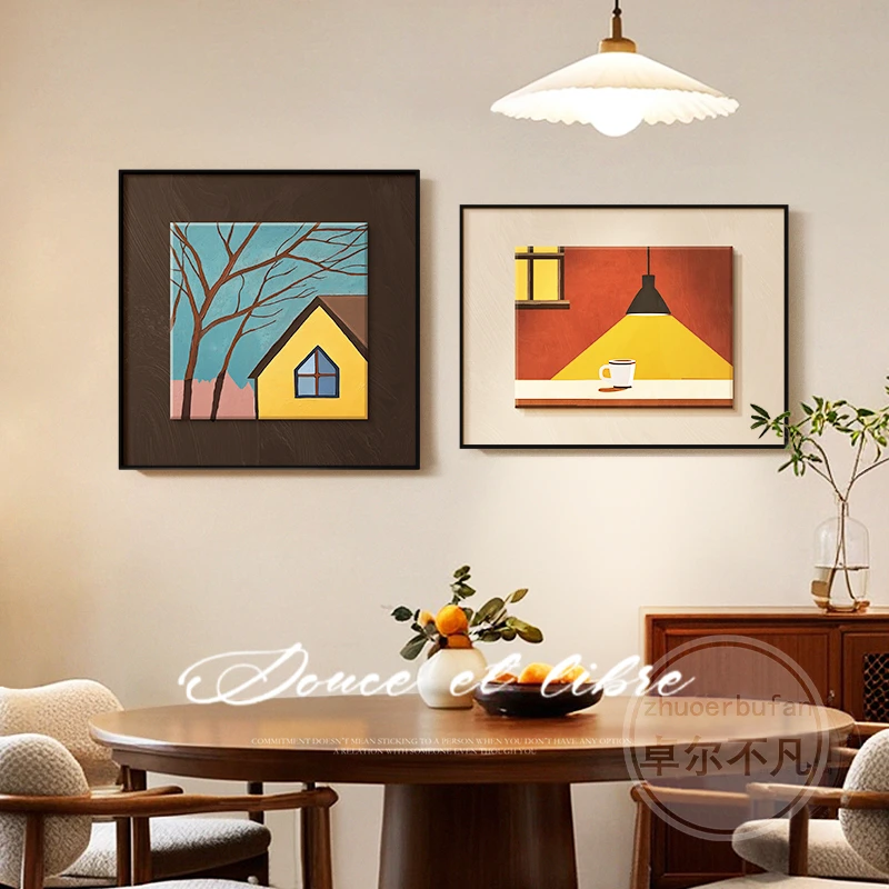 中古风美拉德餐厅装饰画复古卧室床头挂画法式饭厅餐桌背景墙挂画