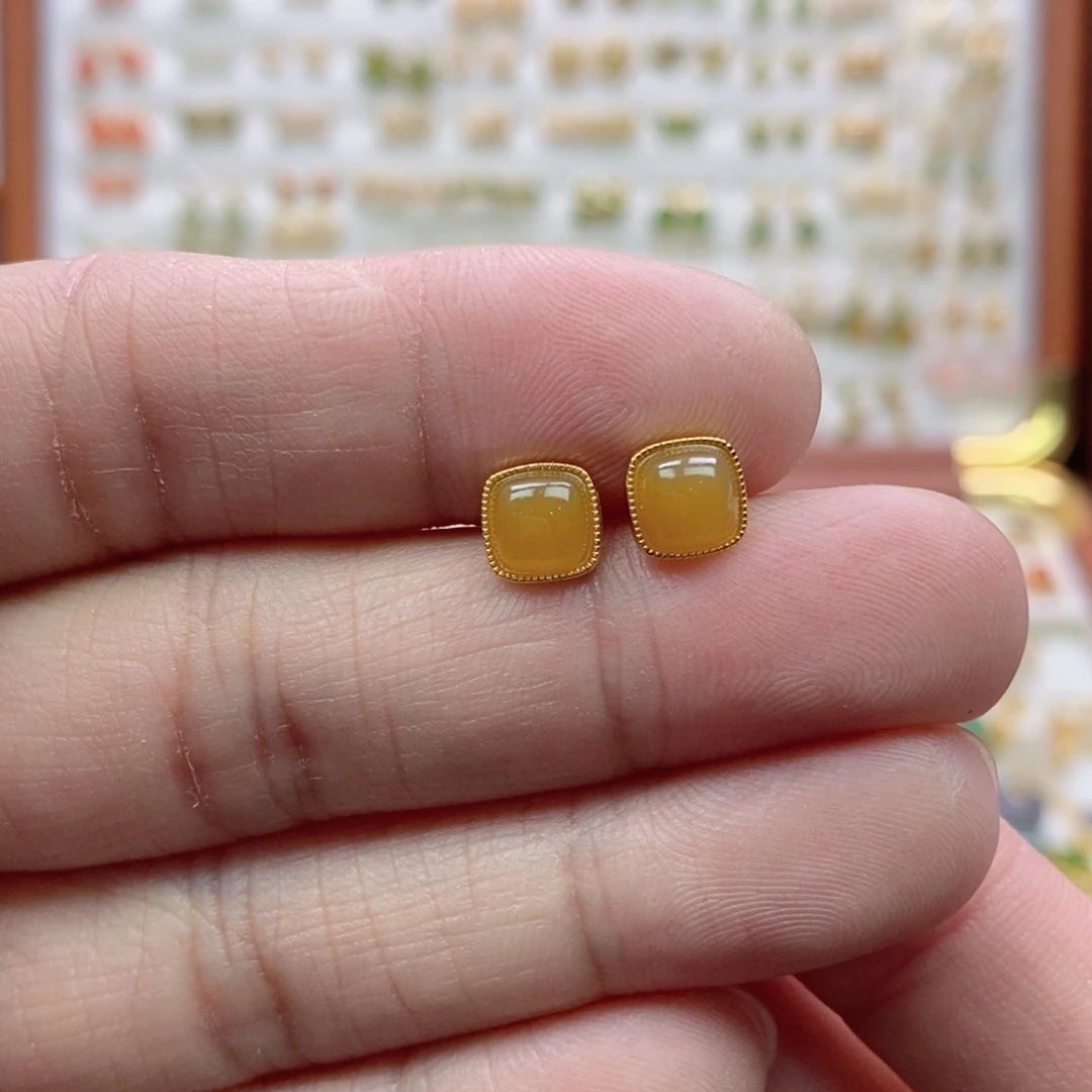 和田玉银S925镶嵌耳饰