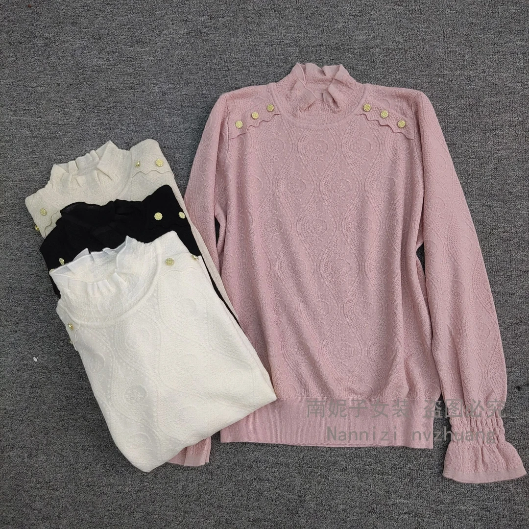 南妮子女装严选简约春季长袖衫时尚百搭微辣袖针织衫JJ9236