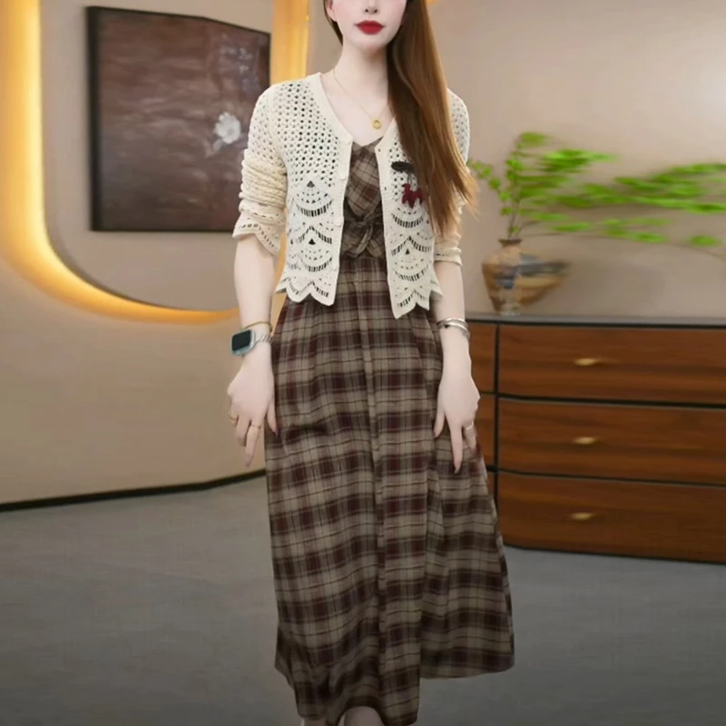 韩版洋气小香风套装连衣裙女2025秋季新款修身显瘦减龄两件套裙子