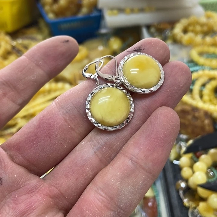 裸石蜜蜡银S925镶嵌耳坠