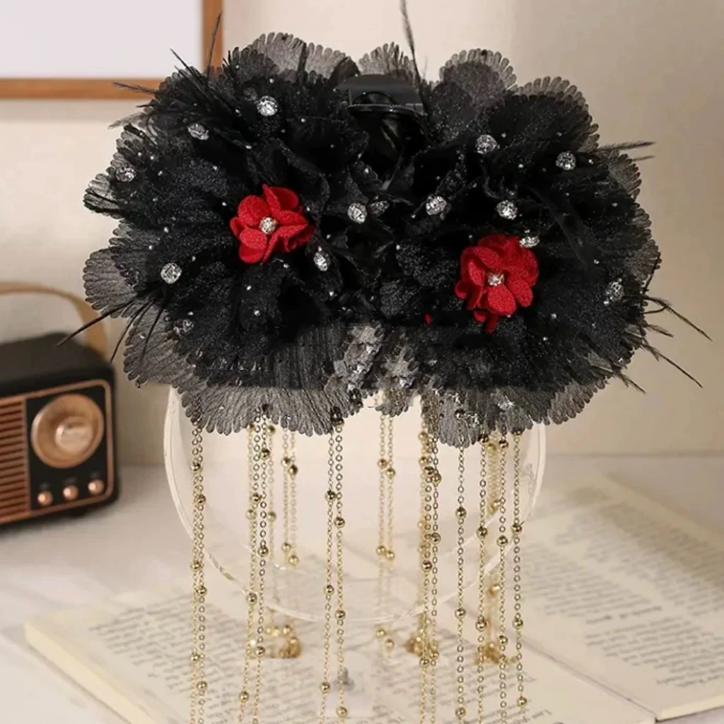 雪花流苏冬季新款花朵古风新中式大抓夹A170