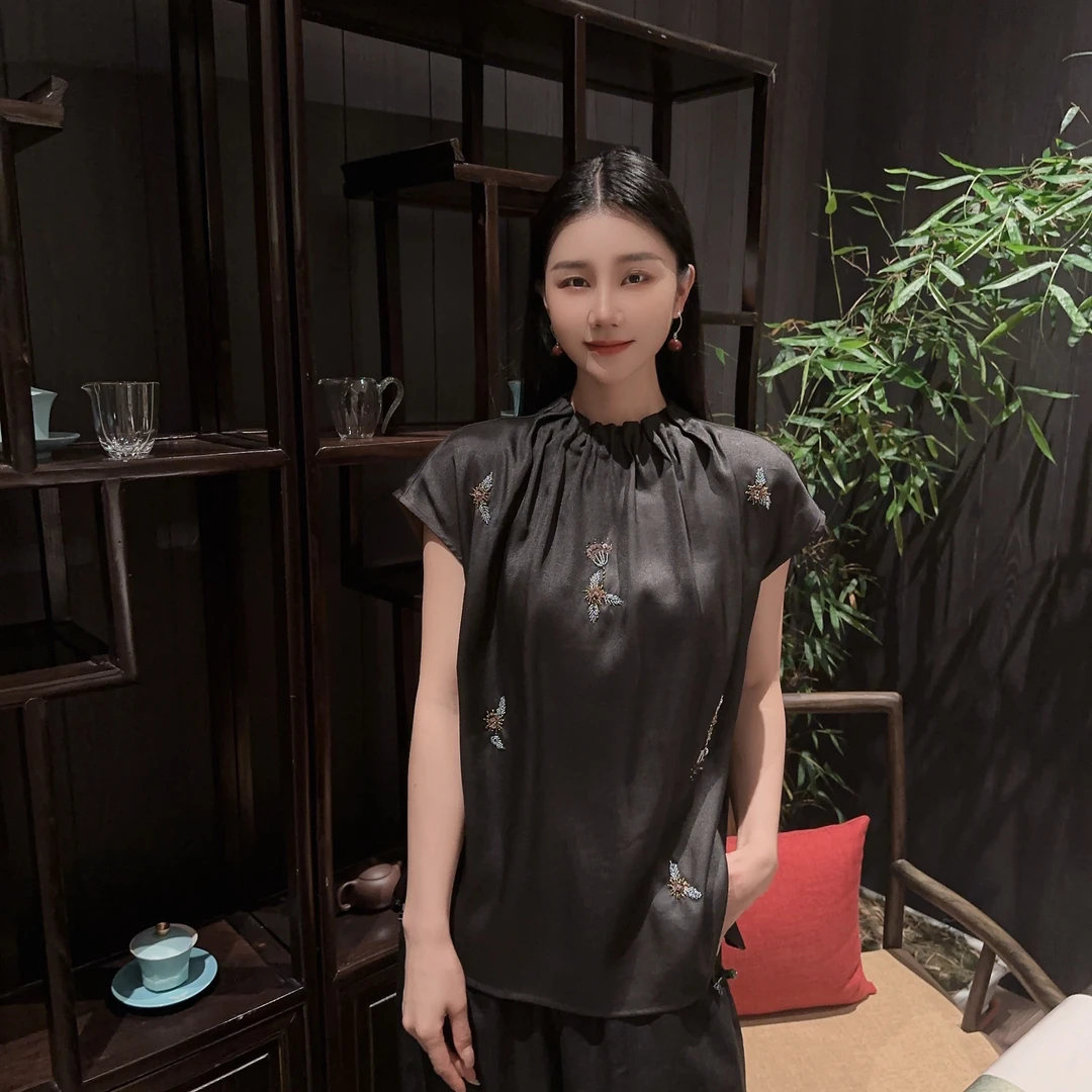 Betty Bairn【传承/庄周梦蝶 】老料桑蚕丝无袖上衣25B-BW10590