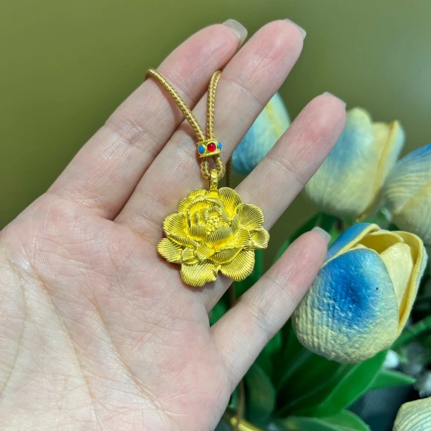 足金【牡丹花吊坠】时尚百搭精美复古法富贵