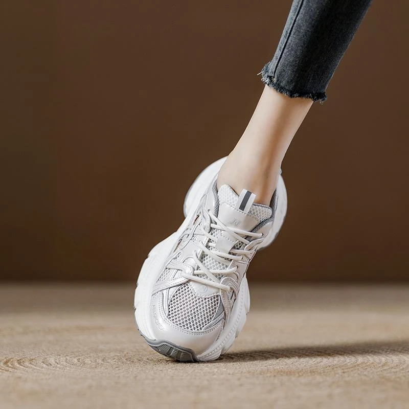 厚底镂空老爹鞋女款2025夏季新款运动凉鞋网面女士休闲鞋透气百搭