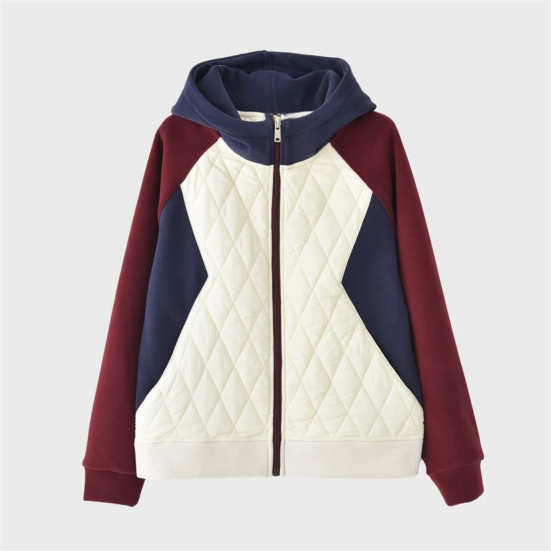 「温暖二八两」2024新款加厚女装爆款拼色连帽外套S-A1268